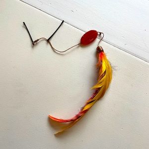 Natural feathers hair clip - attached with bobby pens. Pink, yellow, striped.